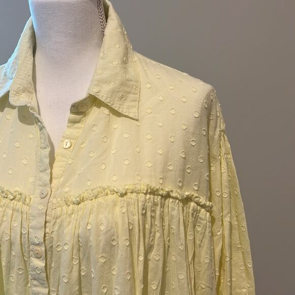 Mable Clothing‎ 3/4 Sleeve yellow Mini Dress Eyelet Ruffles Med M babydoll Boho - Picture 4 of 12